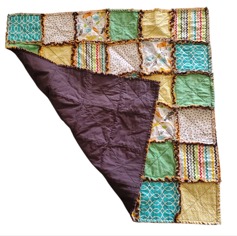 NEW Homemade Baby Boy Rag Quilt Forest Friends/Multi Color - Picture 7 of 12